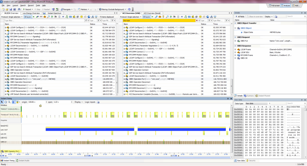BEX400 supports capture of USB HCI, UART HCI and SPI HCI traffic