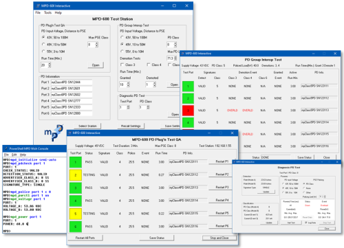 The Multi PoE Power Device test software includes both a Tcl/Tk based software and an optional GUI based software